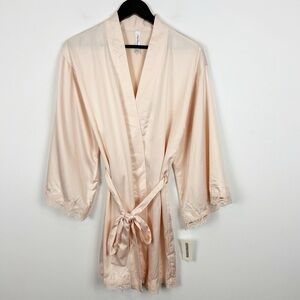 Flora Nikrooz Blush Pink Lace Trim Short Robe Women's Size X-Small